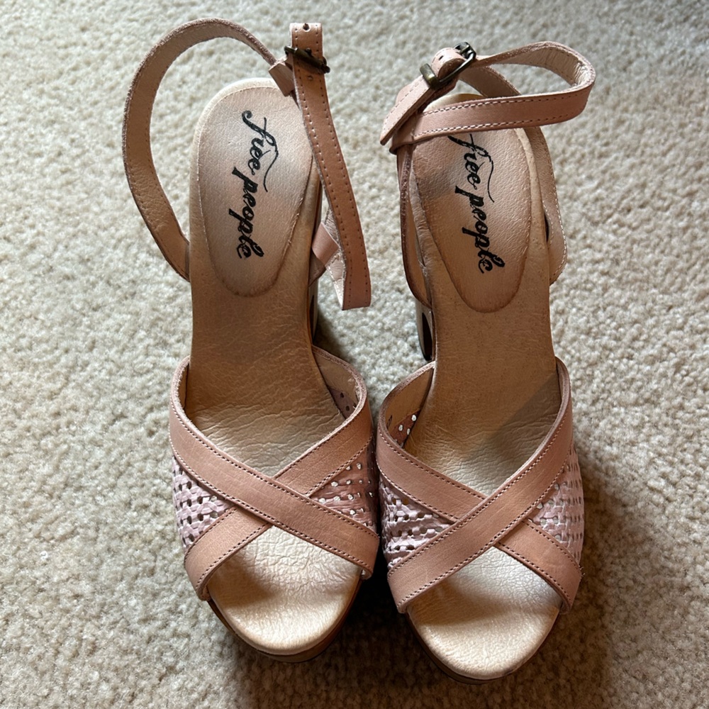 Free People Dusty Rose Crisscross Wedge Sandals - Picture 1 of 6